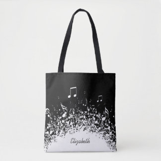 Bolso De Tela nombre personalizado de música blanco negro