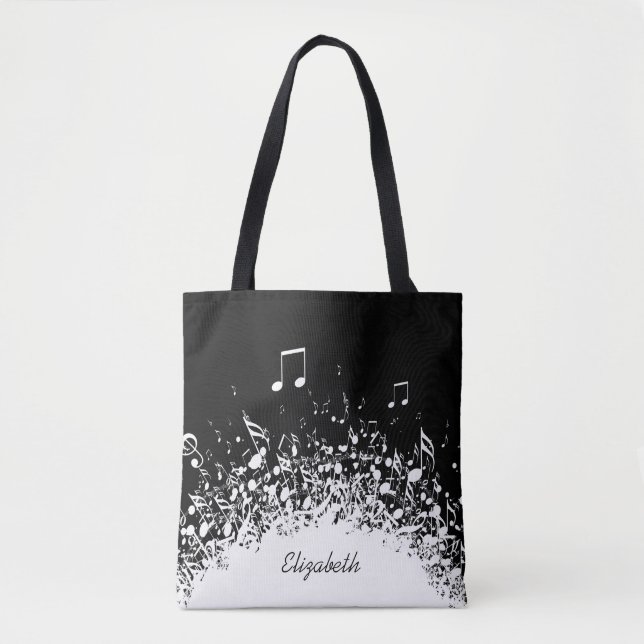 Bolso De Tela nombre personalizado de música blanco negro (Anverso)