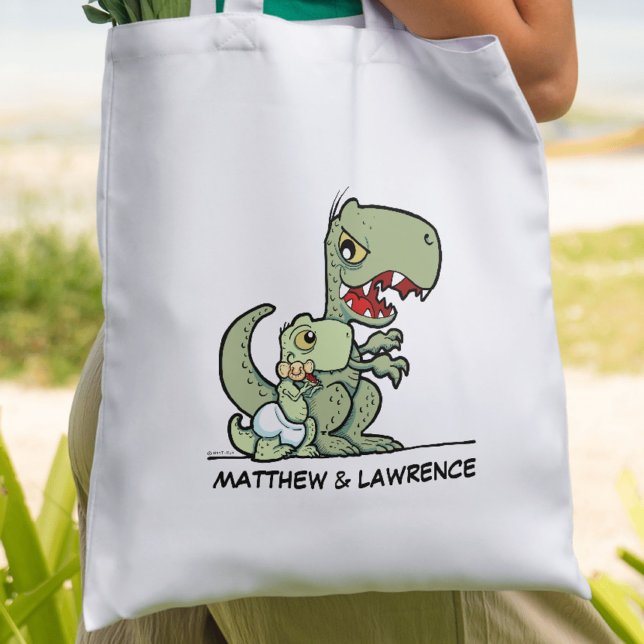 Bolso De Tela Nombre Personalizado De Pequeño Hermano T-Rex Dino (Personalized Little Brother T-Rex Dinosaur Name Tote Bag)