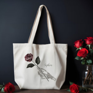 Bolso De Tela Nombre personalizado de Skeleton Hand Rosa Gótico 