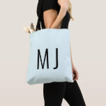 Bolso De Tela Nombre personalizado de texto negro azul de hielo<br><div class="desc">Tote azul de hielo de fuente contemporánea. Nombre. Iniciales. Inicial. Moderno.</div>