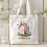 Bolso De Tela Nombre Personalizado De Unicorn Cute Whimsical Gir<br><div class="desc">El unicornio unicornio unicornio con estrellas,  corazones y flores es un nombre personalizado de la marca de té. Perfecto para volver a la escuela,  reservar bolsos para chicas,  regalos y favores de fiesta de cumpleaños,  regalos personalizados de Navidades para chicas y más. Diseñado por ©Evco Studio www.zazzle.com/store/evcostudio</div>