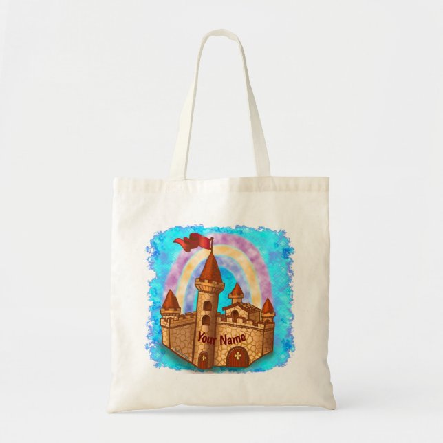 Bolso De Tela Nombre personalizado del castillo de arco iris (Frente)