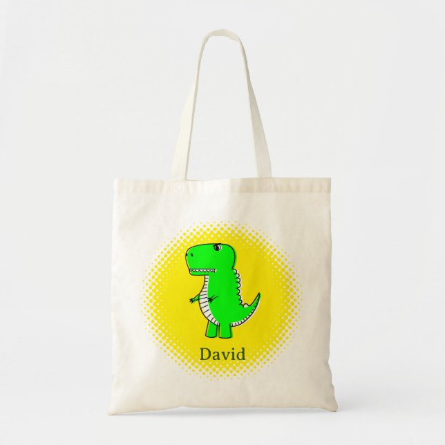 Bolso De Tela Nombre personalizado del dibujo de dinosaurios ver (Frente)