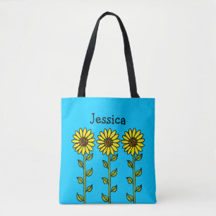 Bolso De Tela Nombre personalizado del Ilustracion de girasoles 