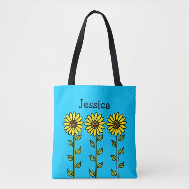 Bolso De Tela Nombre personalizado del Ilustracion de girasoles  (Anverso)