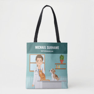 Bolso De Tela Nombre personalizado del Médico de animales veteri