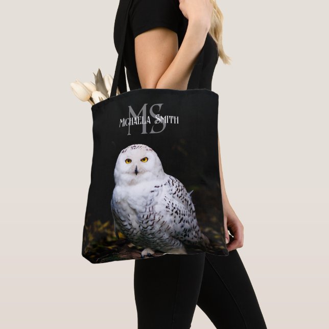 Bolso De Tela Nombre personalizado del monograma de búho de niev (Detalle)