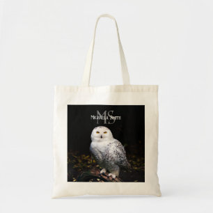 Bolso De Tela Nombre personalizado del monograma de búho de niev