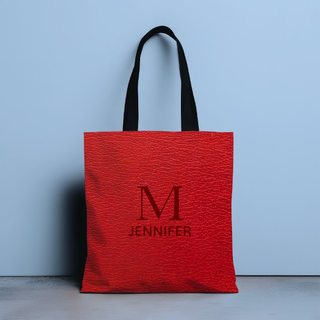 Bolso De Tela Nombre personalizado del monograma de cuero rojo t (Subido por el creador)