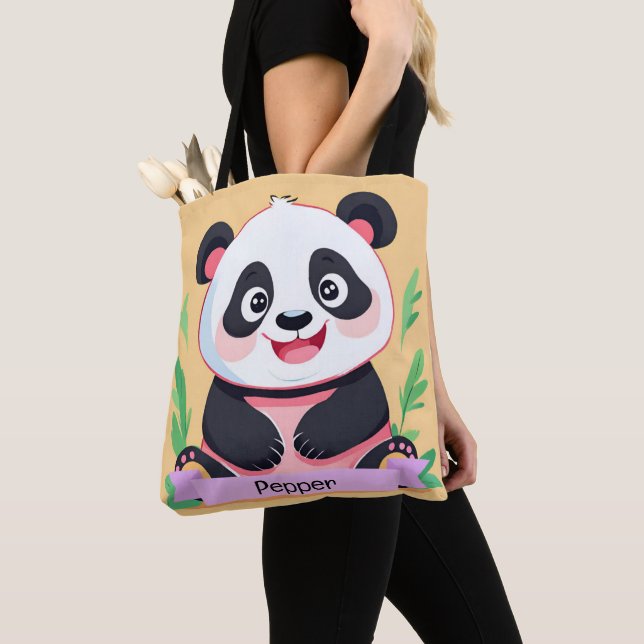 Bolso De Tela Nombre personalizado del panda del bebé (Detalle)