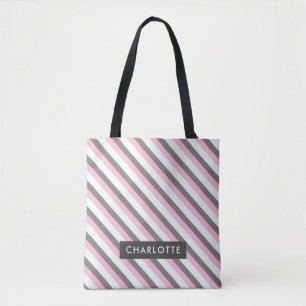 Bolso De Tela Nombre personalizado del patrón de rayas diagonale