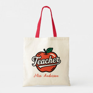 Bolso De Tela Nombre personalizado del profesor de Apple roja