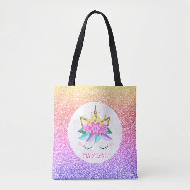 Bolso De Tela Nombre personalizado del Purpurina arcoiris de la  (Anverso)
