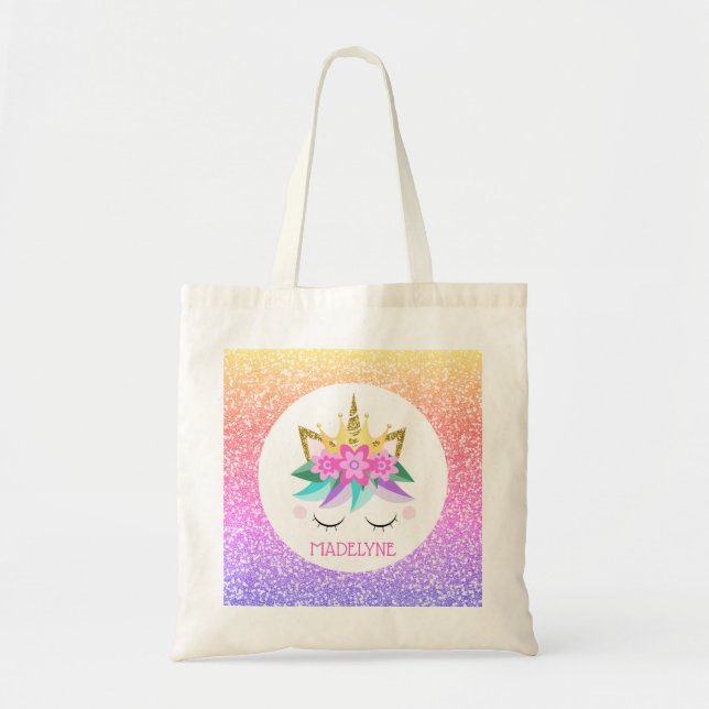 Bolso De Tela Nombre personalizado del Purpurina arcoiris de la  (Frente)