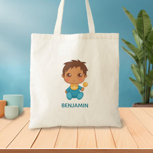 Bolso De Tela Nombre personalizado del rompecabezas azul del niñ