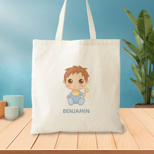 Bolso De Tela Nombre personalizado del rompecabezas azul del niñ