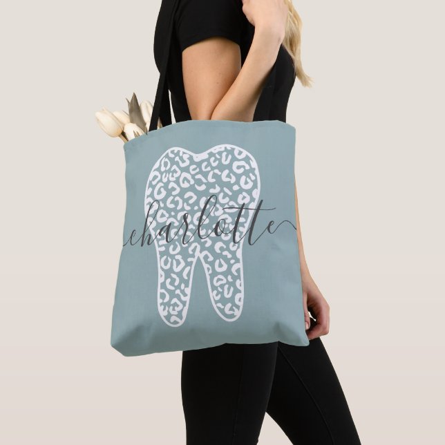 Bolso De Tela Nombre personalizado Dental Leopard Print Tooth Gi (Detalle)