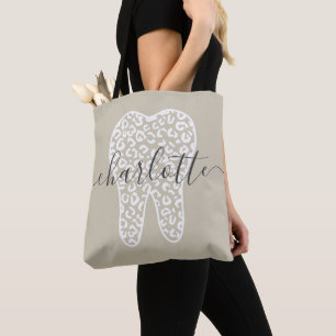 Bolso De Tela Nombre personalizado Dental Leopard Print Tooth Gi