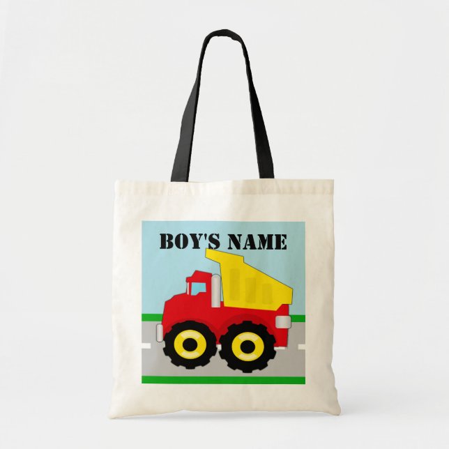 Bolso De Tela Nombre personalizado Dumptruck de la construcción (Frente)