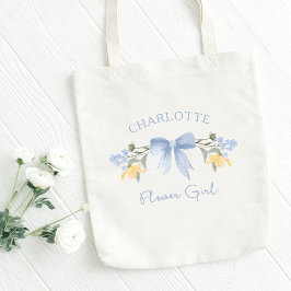 Bolso De Tela Nombre personalizado Dusty Blue Cute Bow Flower Gi