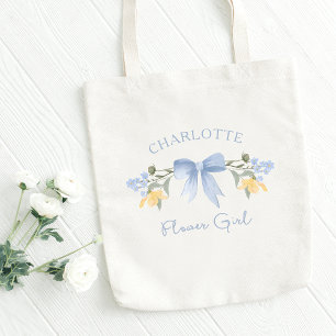 Bolso De Tela Nombre personalizado Dusty Blue Cute Bow Flower Gi