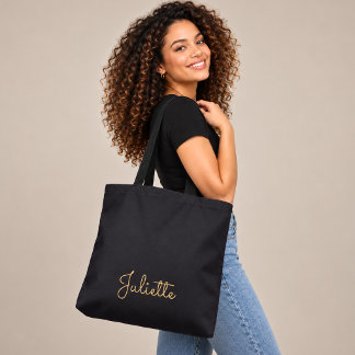Bolso De Tela Nombre personalizado en guión dorado de lujo oscur