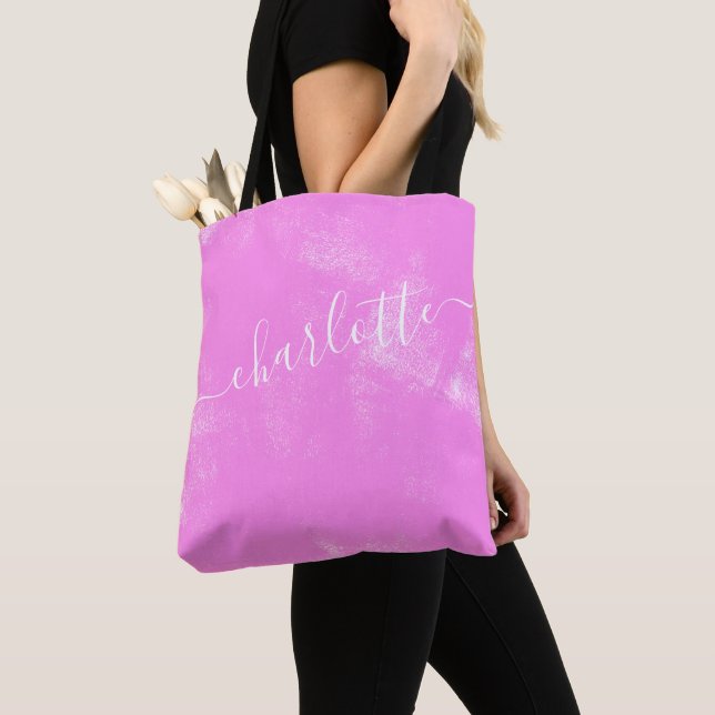 Bolso De Tela Nombre personalizado estético grunge rosado (Detalle)