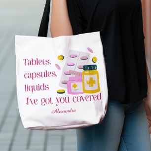 Bolso De Tela Nombre personalizado Farmacia Humor Meds Ilustraci