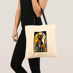 Bolso De Tela Nombre personalizado Faux Sned Glass Cat