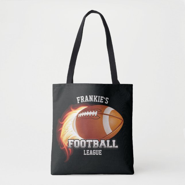 Bolso De Tela NOMBRE Personalizado Flama Deportes Fútbol America (Anverso)