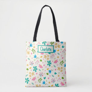 Bolso De Tela Nombre personalizado floral personalizado personal