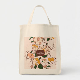 Bolso De Tela Nombre personalizado Floral Retro Bloom Botánico C