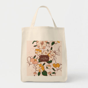 Bolso De Tela Nombre personalizado Floral Retro Bloom Botánico C
