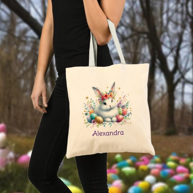 Bolso De Tela Nombre personalizado Flores de conejo Huevos de Pa (Subido por el creador)