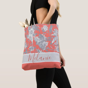 Bolso De Tela Nombre personalizado Flores de pasión rosa de cora