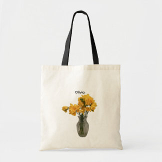 Bolso De Tela Nombre personalizado Freesias florales amarillas