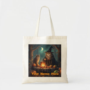 Bolso De Tela Nombre personalizado Gatos de Halloween disfrazado
