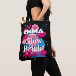 Bolso De Tela Nombre personalizado Glow Bright Floral Personaliz