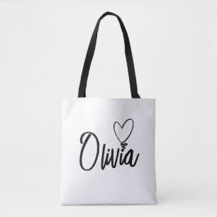 BOLSO DE TELA NOMBRE PERSONALIZADO HEART TOTE BAG