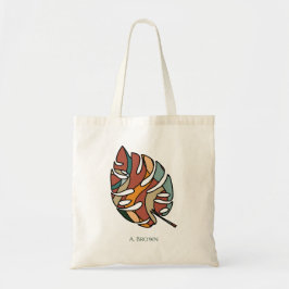 Bolso De Tela Nombre Personalizado Hoja Botánica Serena Sabana