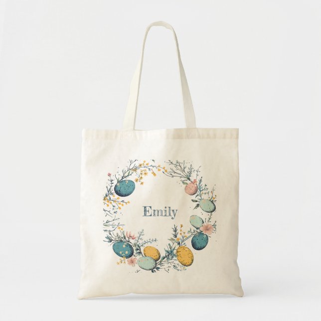 Bolso De Tela Nombre Personalizado Huevo Floral Huevos Wreath Ea (Frente)