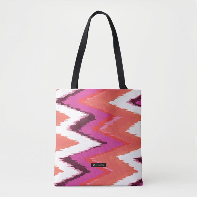 Bolso De Tela Nombre Personalizado Ikat Chevron Pattern Bridesma (Anverso)