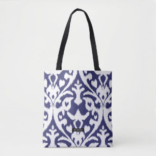 Bolso De Tela Nombre Personalizado Ikat Patrón Ikat Azul Bridesm