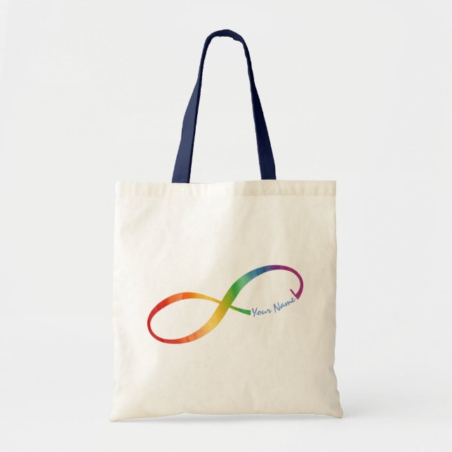 Bolso De Tela Nombre personalizado Infinito arcoiris (Frente)