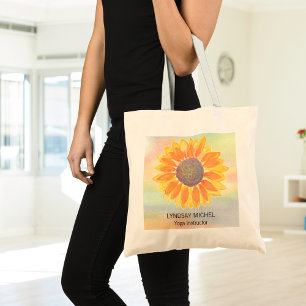 Bolso De Tela Nombre personalizado Instructor de yoga girasol