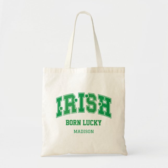 Bolso De Tela Nombre personalizado irlandés nacido con suerte (Frente)