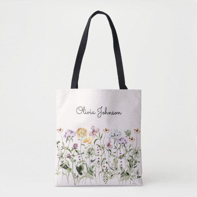 Bolso De Tela Nombre personalizado Jardín de flores silvestres (Anverso)