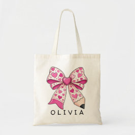 Bolso De Tela Nombre personalizado Lápiz con lazo de corazón ros