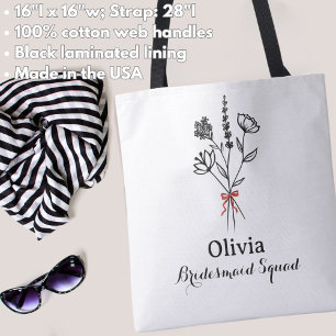 Bolso De Tela Nombre Personalizado, Lazo de Flor Rústica, Dama d